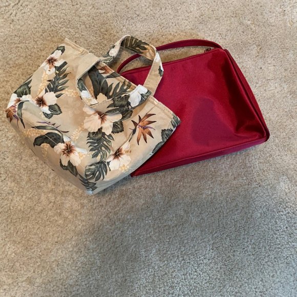 Two Small Purses - Silk Floral and Red Satin Like - Picture 3 of 11